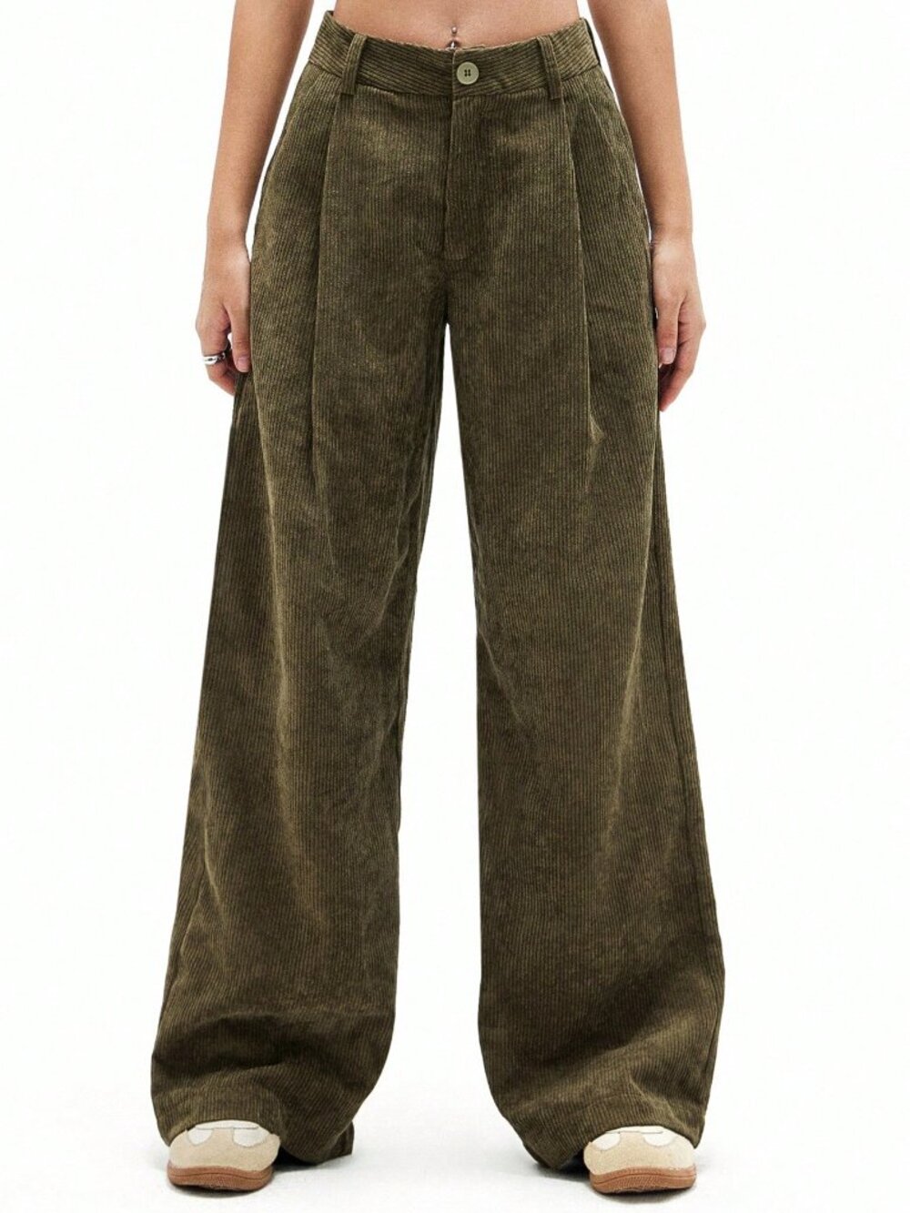 Army Green Casual Women's Straight Leg Pants - Picture 5 of 6